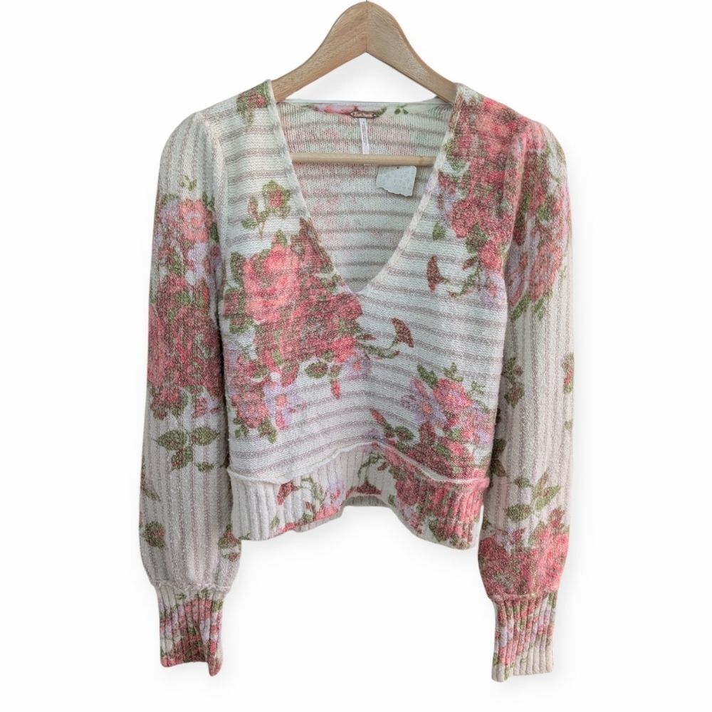 Free People Bed Of Roses Sweater Pink Floral Small